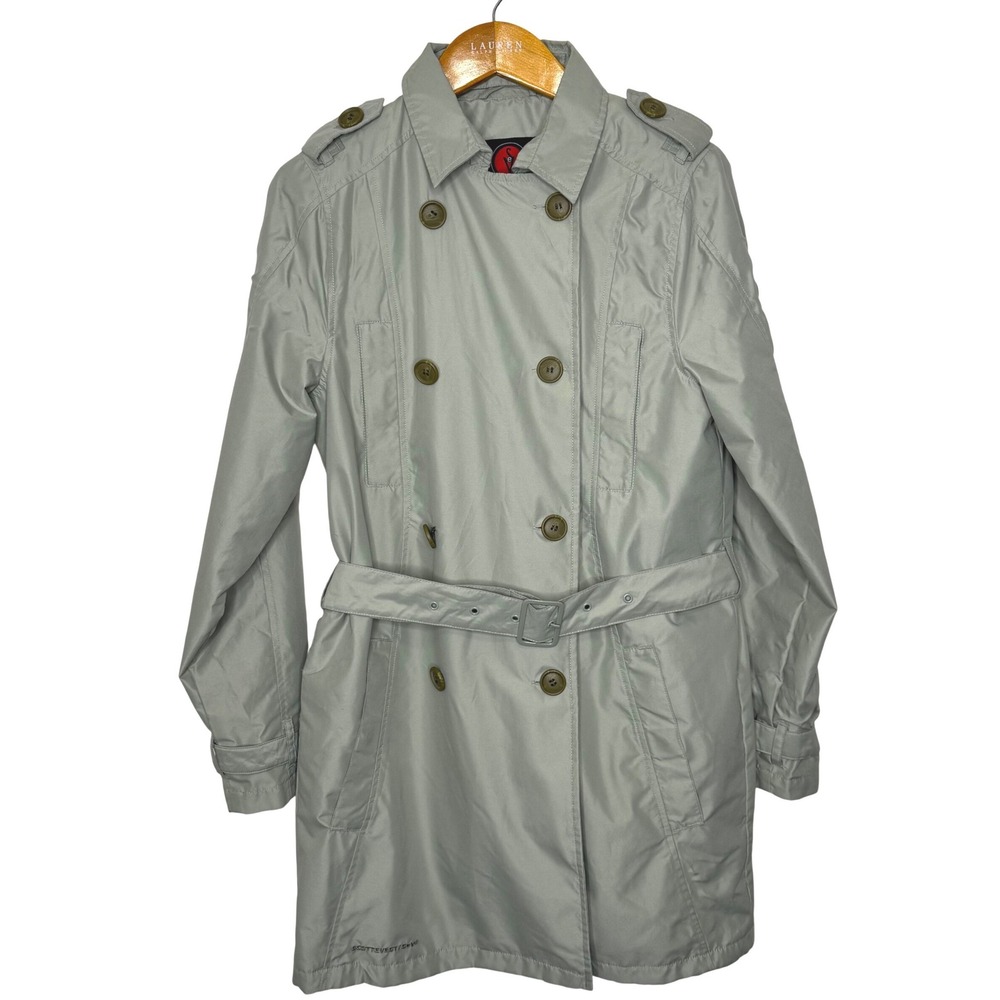 Scottevest Double Breasted Trench Coat Women's Medium Light Green